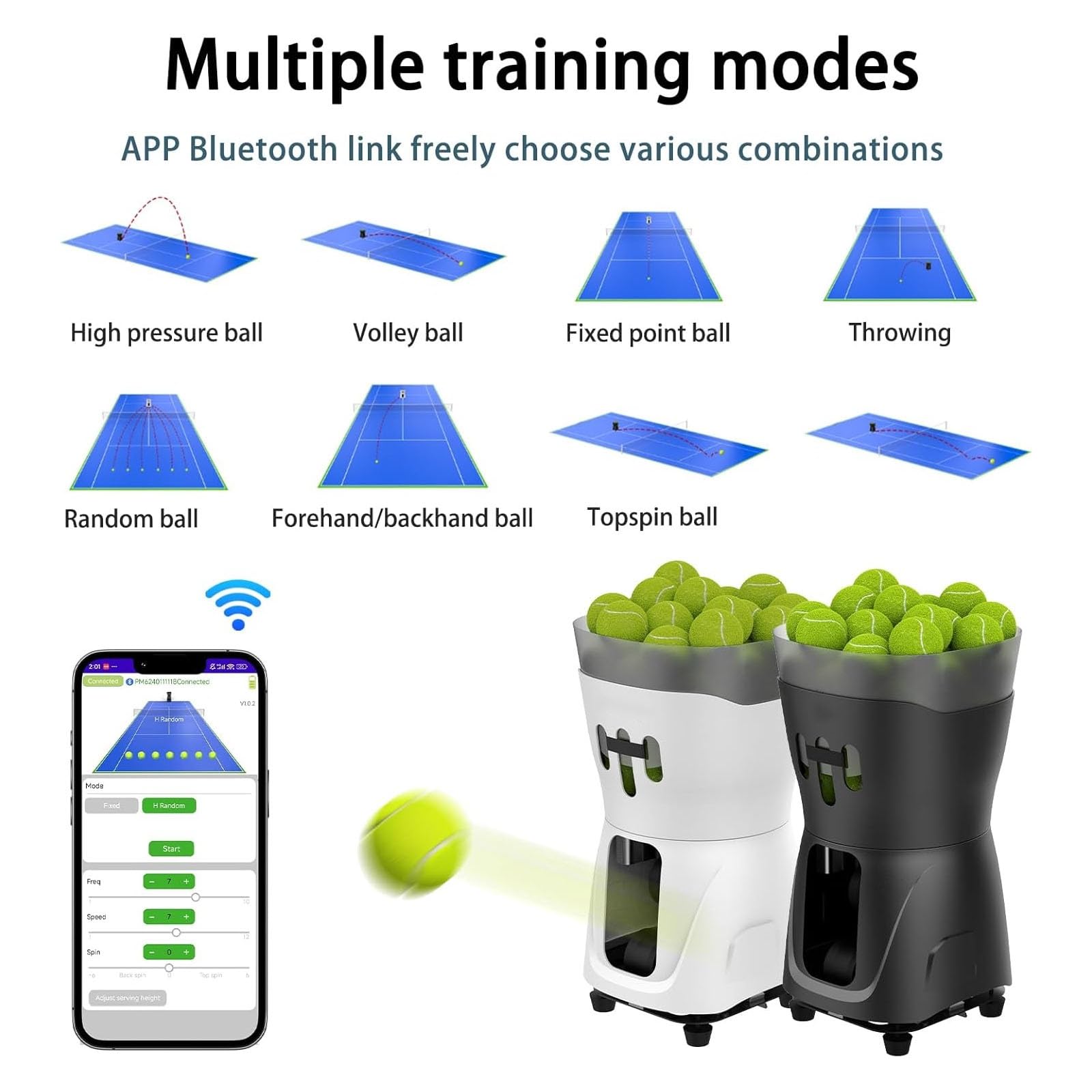 Máquina portátil de pelotas de tenis, herramienta de práctica individual con batería de 3-5 horas de duración, ángulo de servicio de 20-60°, múltiples modos, diseño que ahorra espacio