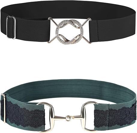 Harrison Howard Womens Elastic Equestrian Horse Riding Belt 2-Pack with Flat Buckle, Adjustable Riding Belts
