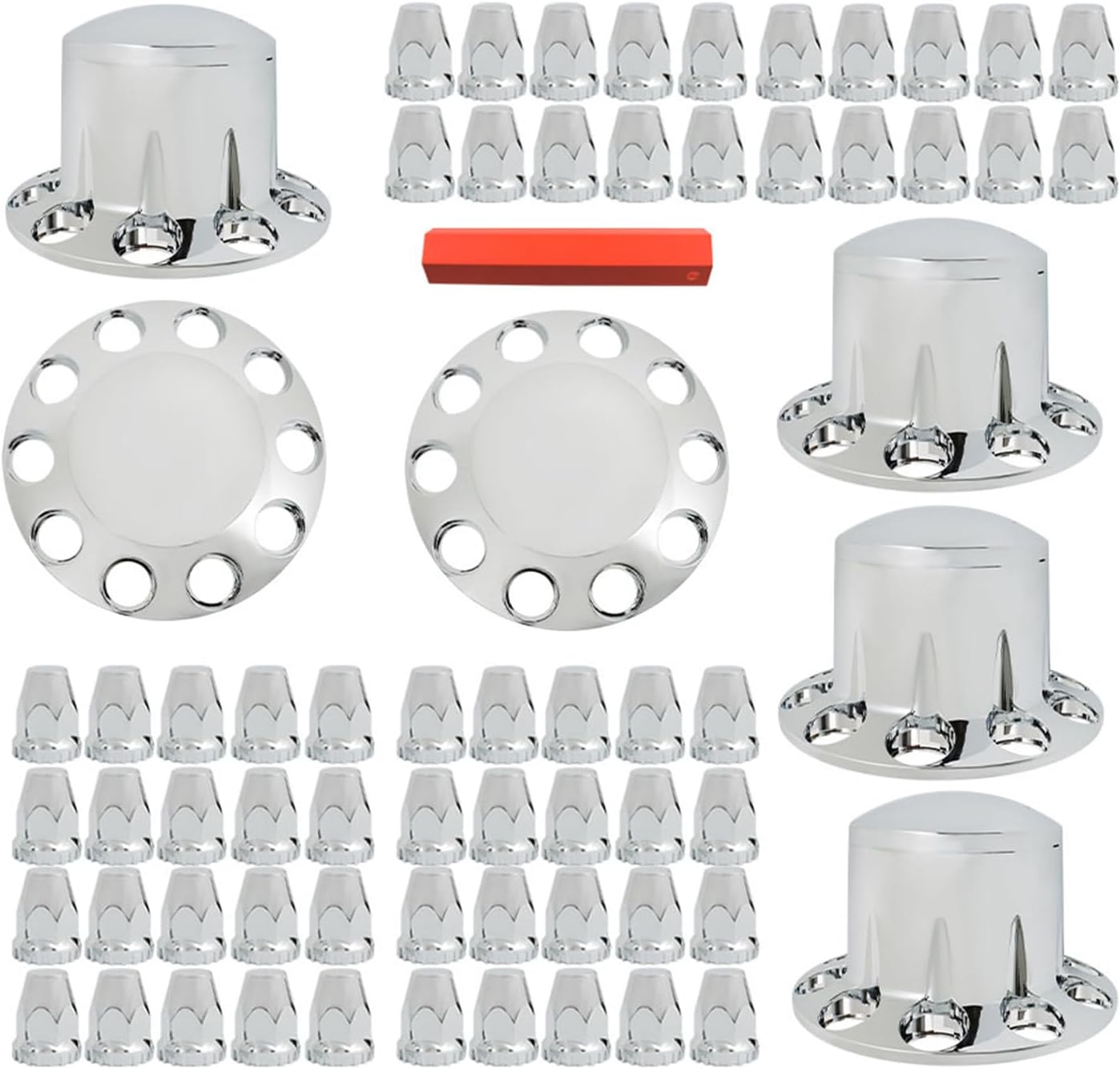 LABLT Chrome Semi Truck Tractor Trailer Hub Cover Wheel Axle Cover Center Caps Set for Front and Rear Axles with 33mm Screw-On Lug Nut Covers