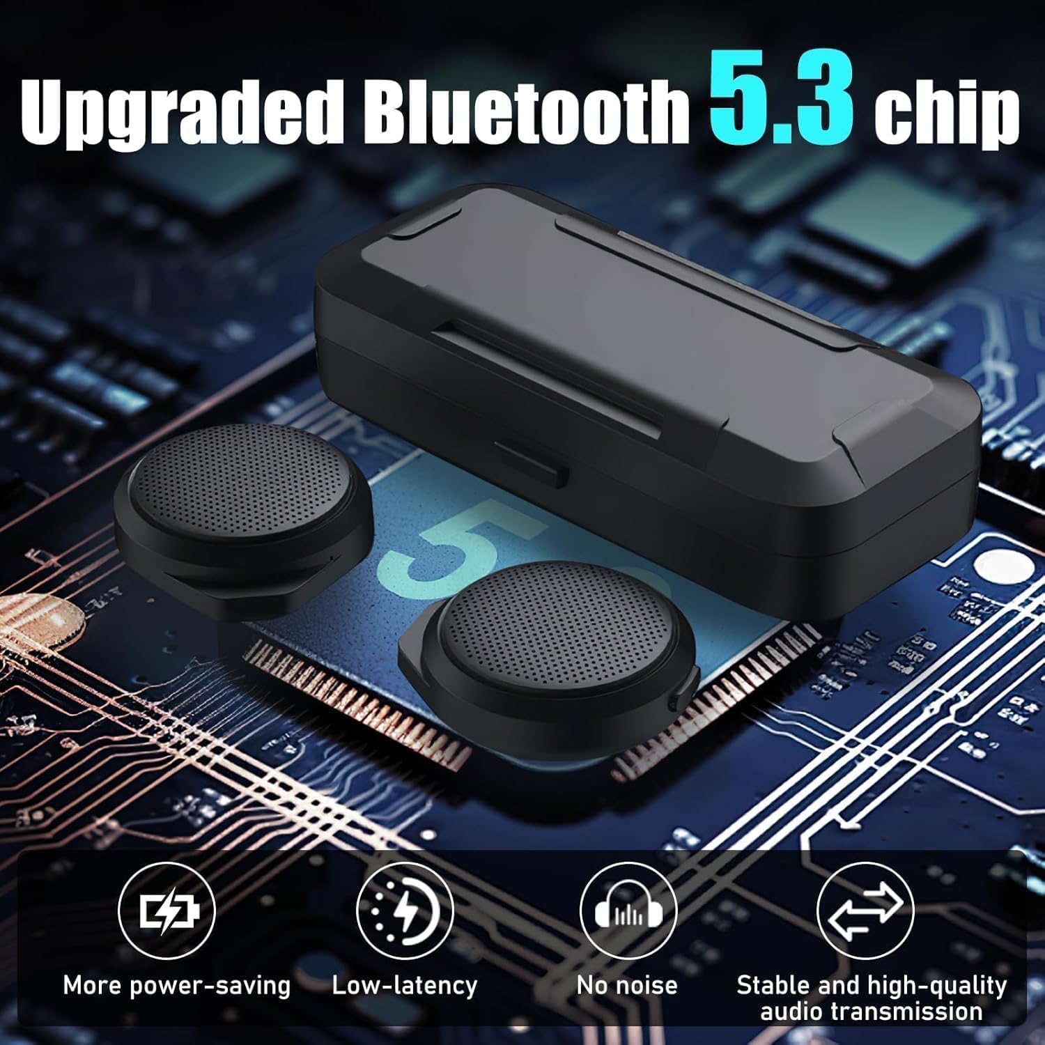 3T6B Motorcycle Bluetooth Headset with Charging Case, Helmet Bluetooth Speaker with Microphones & Remote Control, 1900mAh Battery, 50Hours Work Time, True Wireless Headsets for Riding and Skiing - Image 5