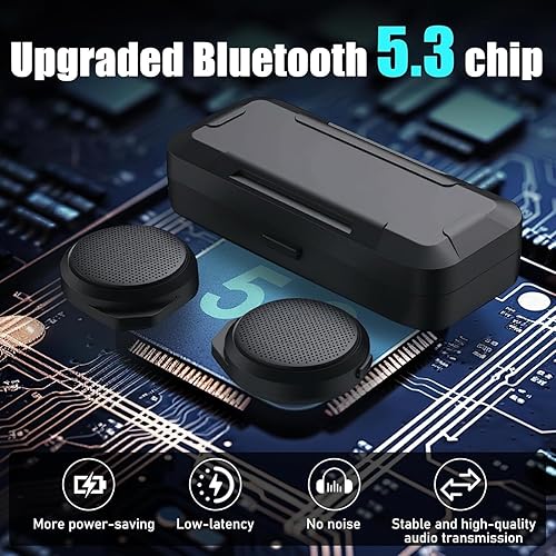 Miniatura 5 de 3T6B Auriculares Bluetooth para motocicleta con estuche de carga, altavoz Bluetooth para casco con micrófonos y control remoto, batería de 1900 mAh,