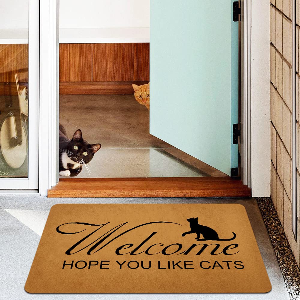 Zerbino Divertente In Fibra Di Cocco Con Scritta 'Hope You Like Cats Welcome' Per Porta D'ingresso. 43x76 Cm. Adatto Per Esterno E Interno, Fondo Antiscivolo. Regalo Simpatico Per Amanti Dei Gatti.