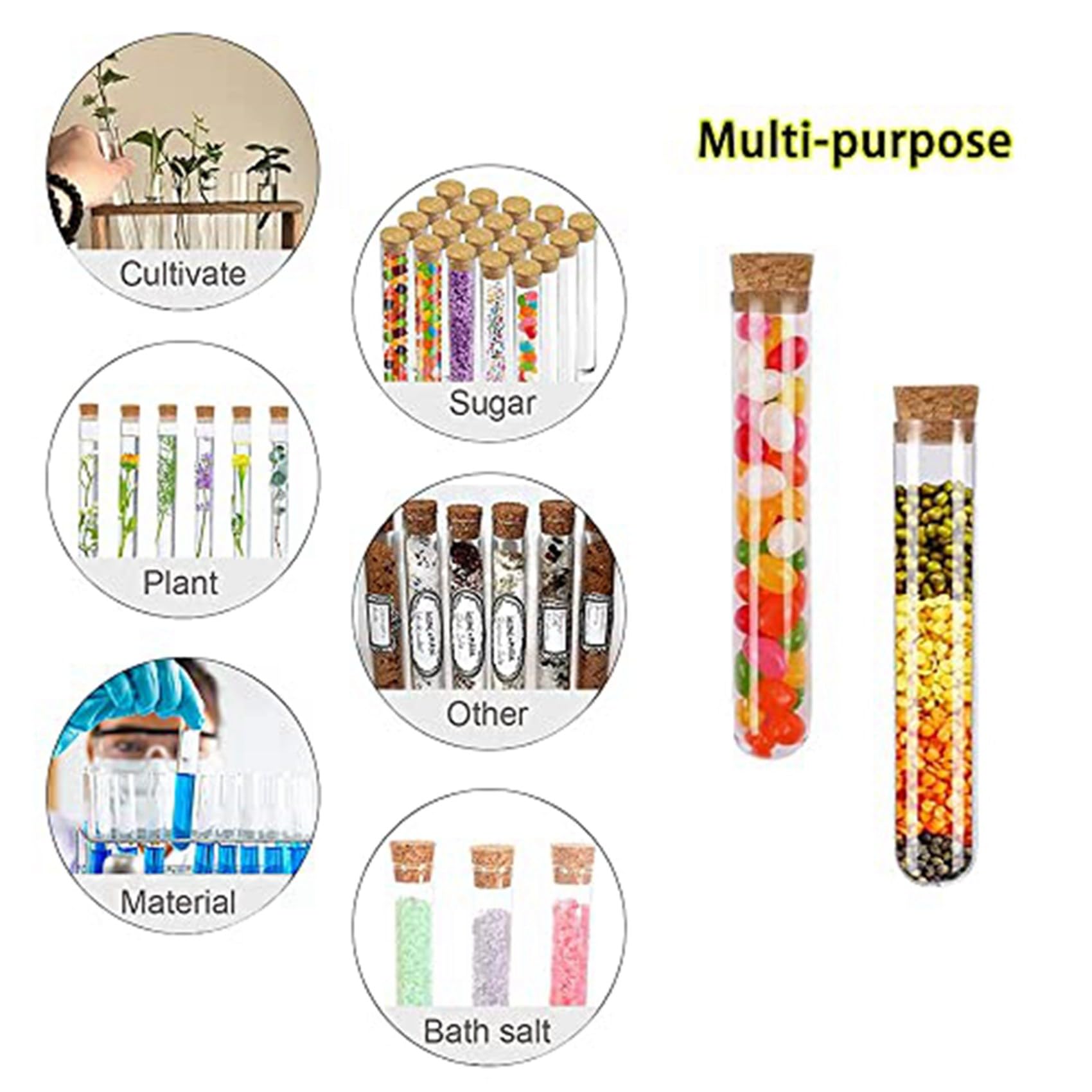 Paquete de 160 Tubos de Ensayo de Plástico con Corcho, Tubos de Ensayo de 20 Ml para Flores, para Manualidades, Dulces, Líquidos, Flores, 150 X 16 Mm
