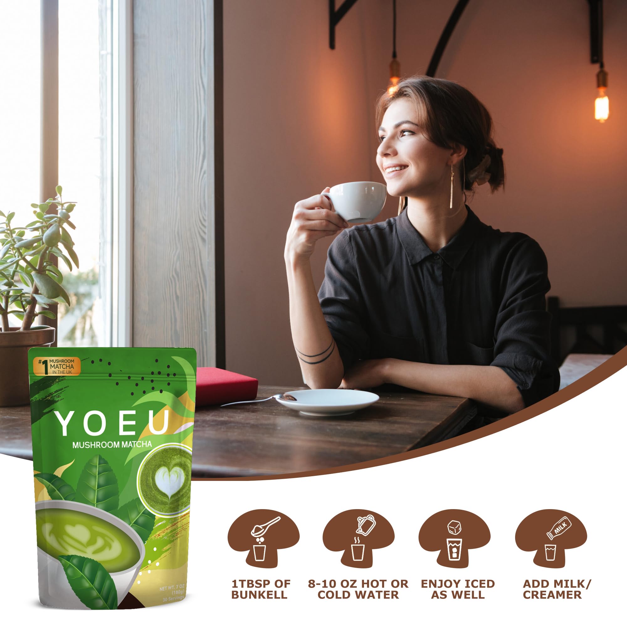 180g Organic Matcha Mushroom Powder Japanese Matcha 12 Natural Ingredients Instant Coffee Latte Powder Coffee Alternative — view 4