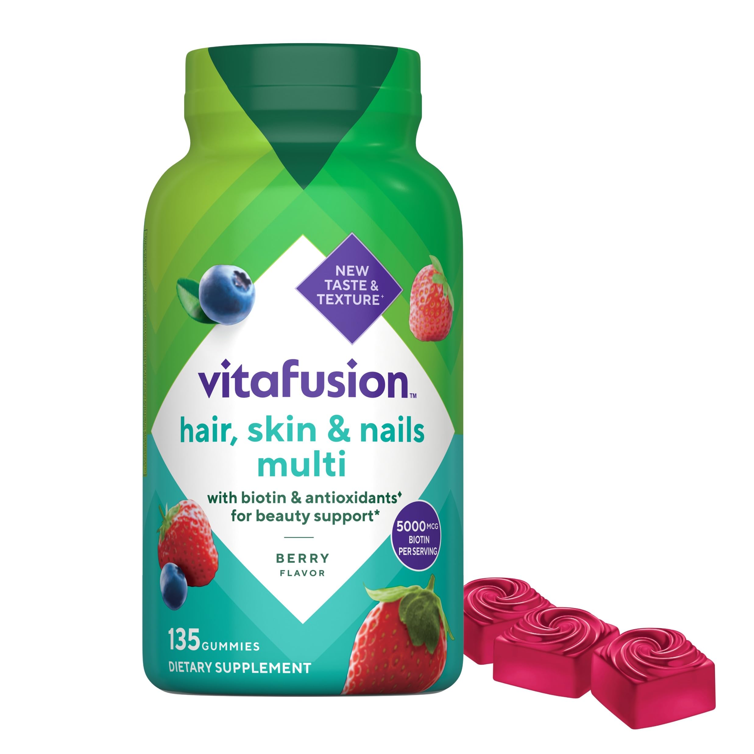 Vitafusion Hair Skin and Nails Vitamins | Biotin 5000mcg Per 3 Gummies 135 Count (Pack of 1)