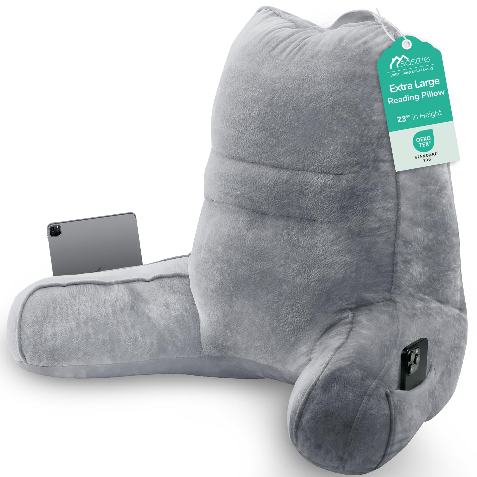 Sasttie Reading Pillow for Bed, Back Pillow for Sitting Up, Dark Grey