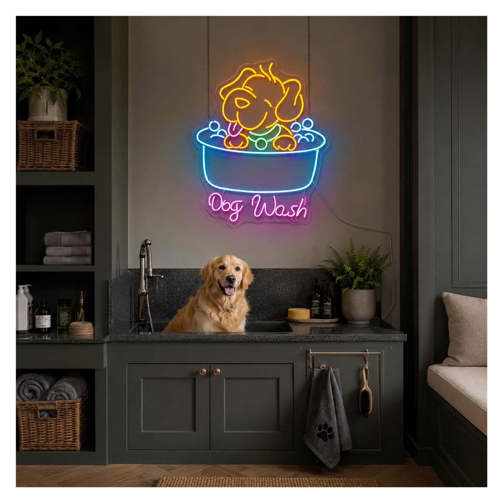 Insegna al Neon Insegna Al Neon LED Per Lavaggio Cani | Decorazione Da Parete Per Il Bagno Degli Animali Domestici, 57cm
