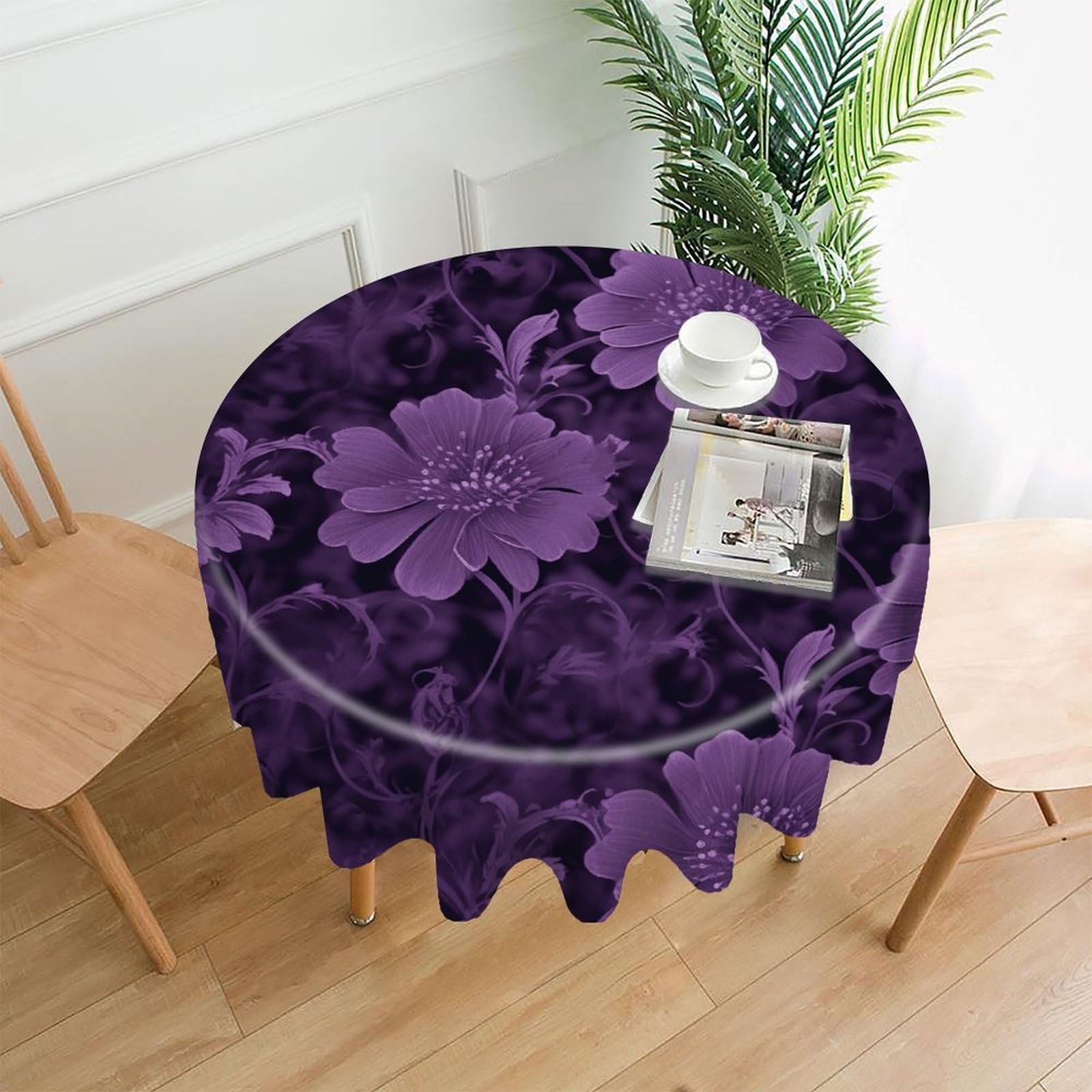 Purple Tablecloth Exquisite Wrinkle-Free Straight-Edge Round Table Cloth Anti-Fading Premium Polyester Tablecloth Waterproof Folding Table Cloths for Tables Decor