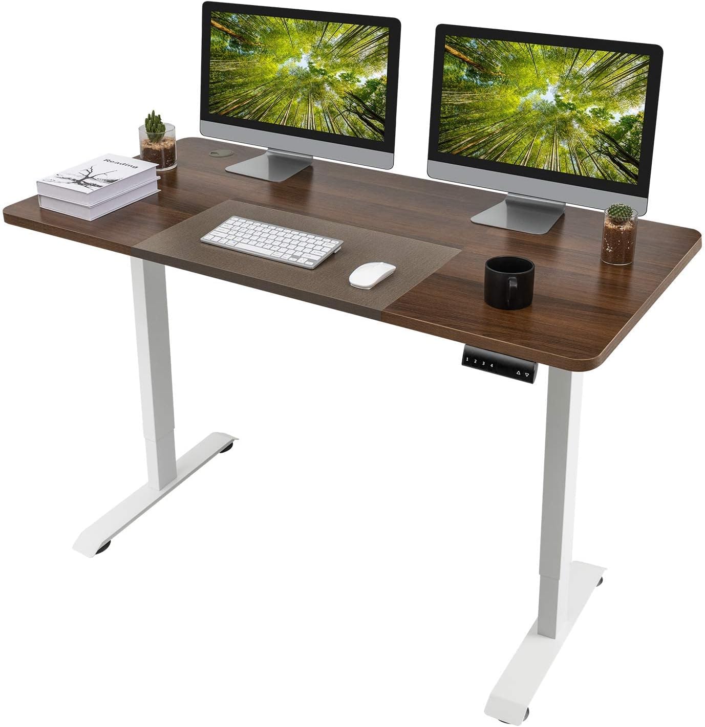 Homall Electric Height Adjustable Standing Desk 55 x 28 Inches Computer Desk Stand Up Home Office Workstation Desk T-Shaped Metal Bracket Desk with Wood Tabletop and Memory Settings （Nut-brown）