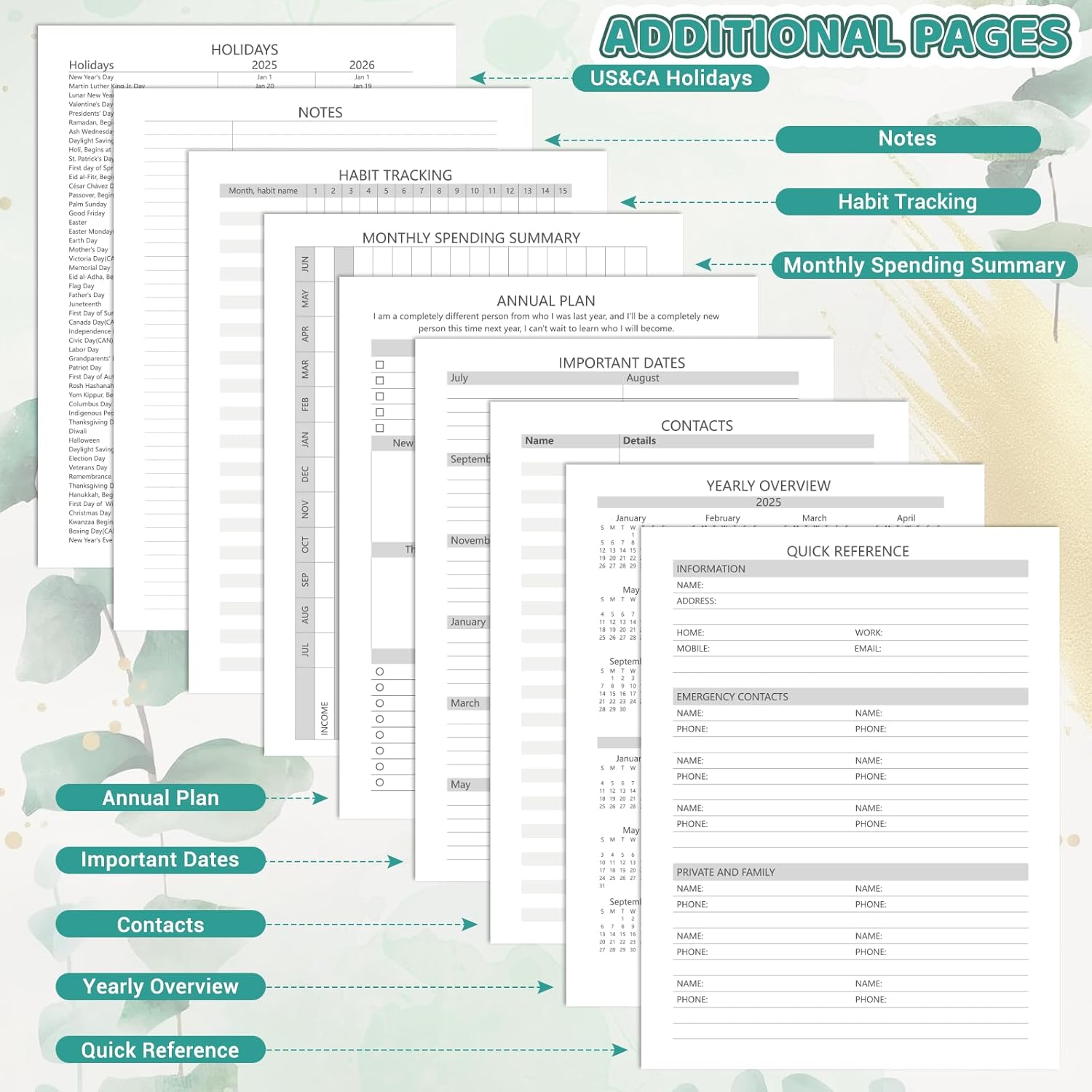 Academic Planner 2025-2026, 8.5" x 11", Weekly & Monthly Planner from JUL.2025 to JUN.2026, Column View Calendar Organizers, Spiral Hardcover Agenda Book with Tabs for Office School Supplies, Leaves 2526 Leave image 5 of 6 B0F6CG7WXT