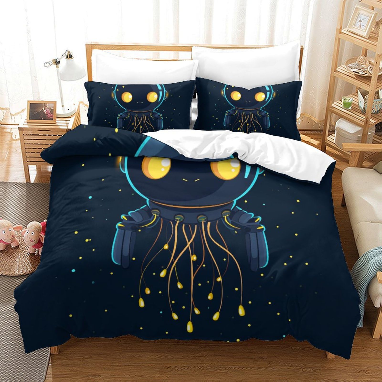 Parure de lit méduse 3D housse de couette microfibre douce enfants et adultes