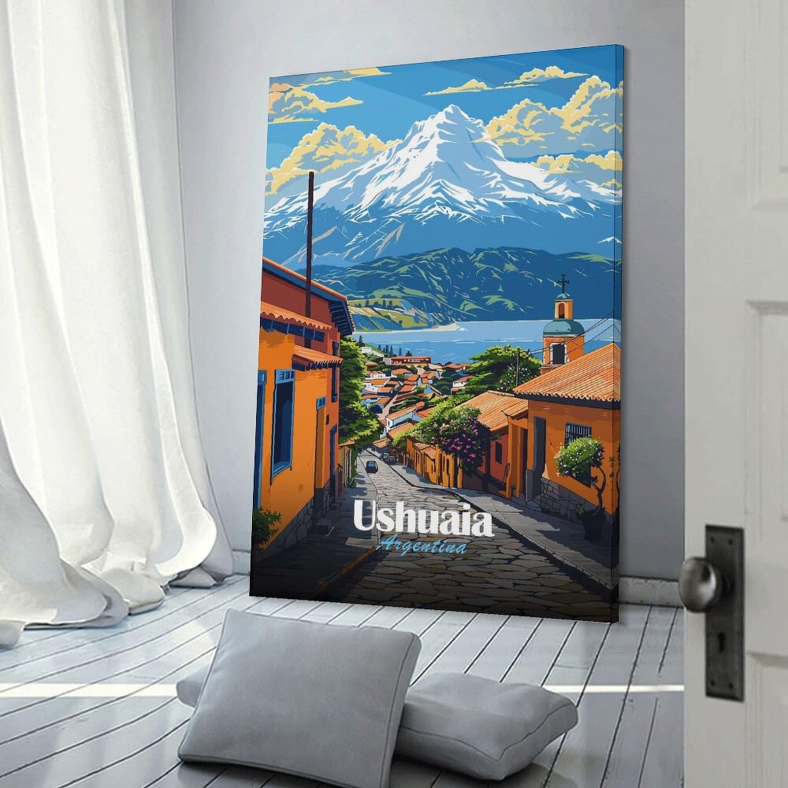 Junmoney Ushuaia, Argentina Hanging Wall Art, 24x36inch(60x90cm), for Bedroom, Guest Room Or Reading Nook, Home Artwork with A Soft Interior Feel