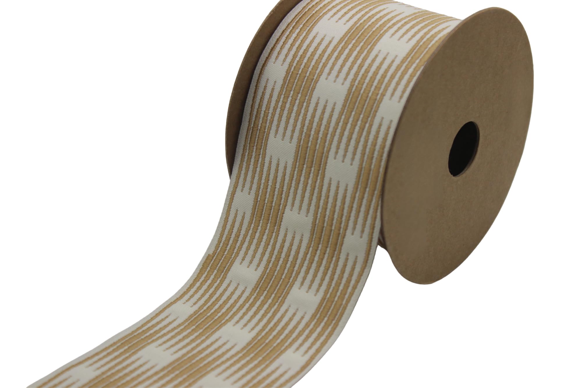 Ruban jacquard brodé zigzag beige et or pour rideaux et draperie de 4m x 6,8cm