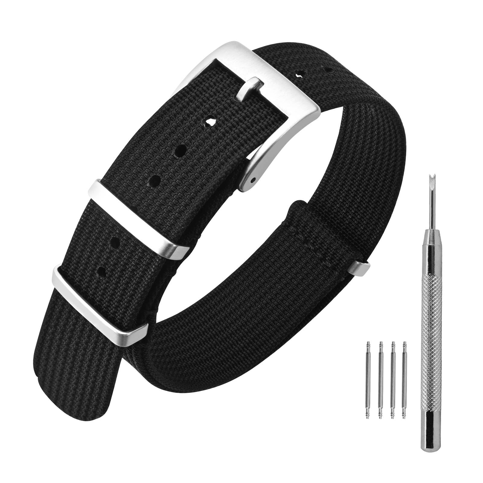ANNEFIT Nylon Watch Band 16mm 18mm 20mm 22mm, One-Piece Waterproof Military Watch Straps with Heavy Buckle