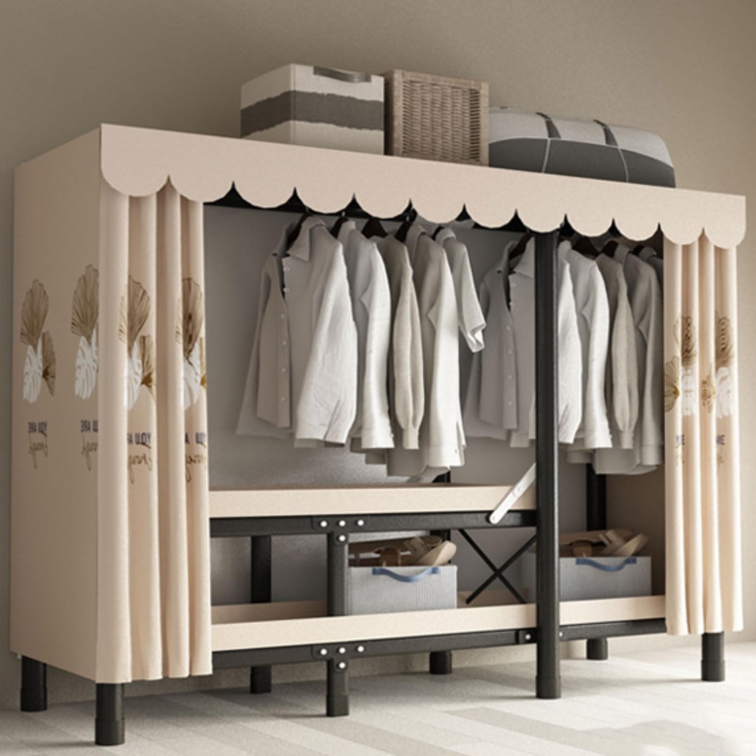 Kleiderschrank mit Kleiderstange Stoff-Kleiderschrank Stoffschrank mit Reißverschluss Vliesstoff Metallrahmen, Aufbewahrungsschrank Robuste Kleiderständer Faltbarer Kleiderschrank für Schlafzimmer