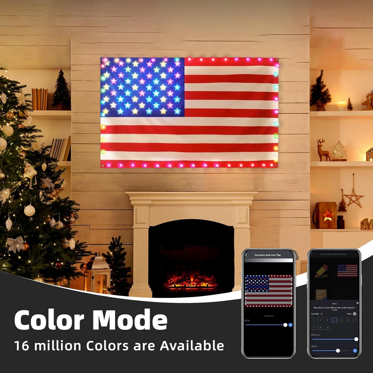 American Flag with Lights, 3 * 5 Ft Smart 98 LEDs String Lights for Independence Day Memorial Day Indoor Decor Music Sync
