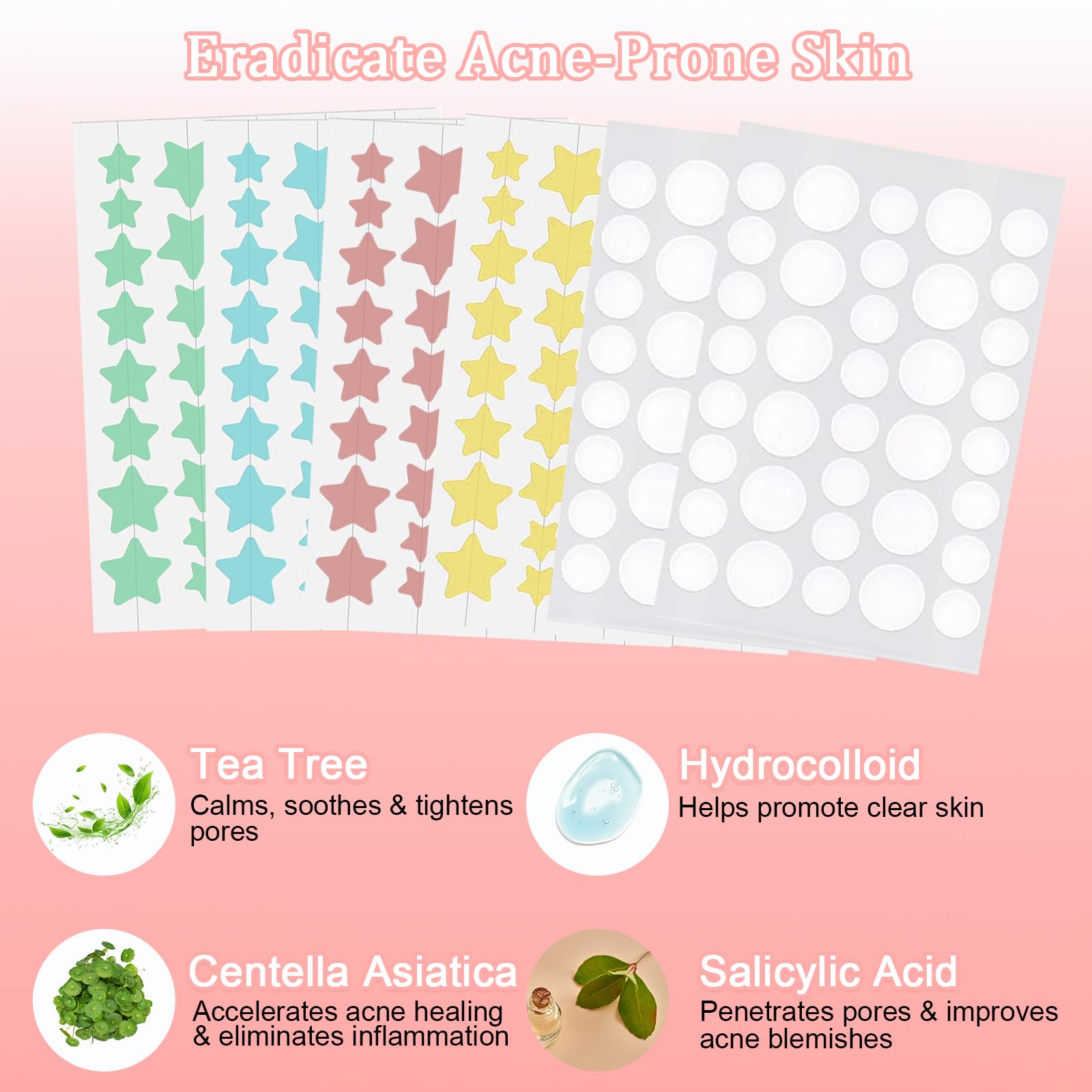 Absorptions Acne zestaw łatek na pryszcze, 232 sztuki, hydrokoloidowe łatki przeciw pryszczom, wodoodporne, oddychające plastry na trądzik w gwiazdki i okrągłe plastry na pryszcze, gwiazdki i