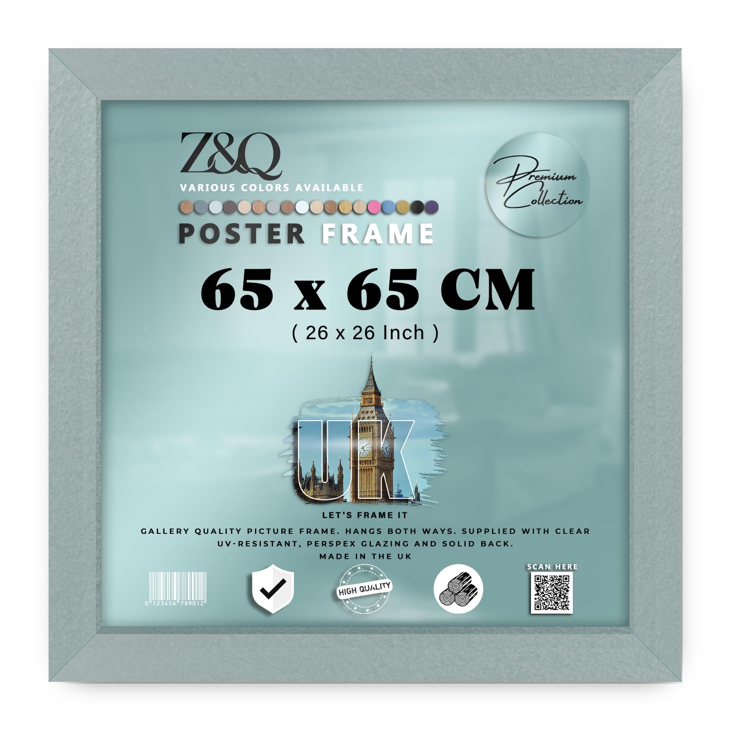 Z&Q | Aesthetic MDF Frame (65 x 65 CM) Solid Wood Finish, Wall Mounted 26 x 26 Inch for Elegant Poster & Art Display, MDF Build [ Silver ]