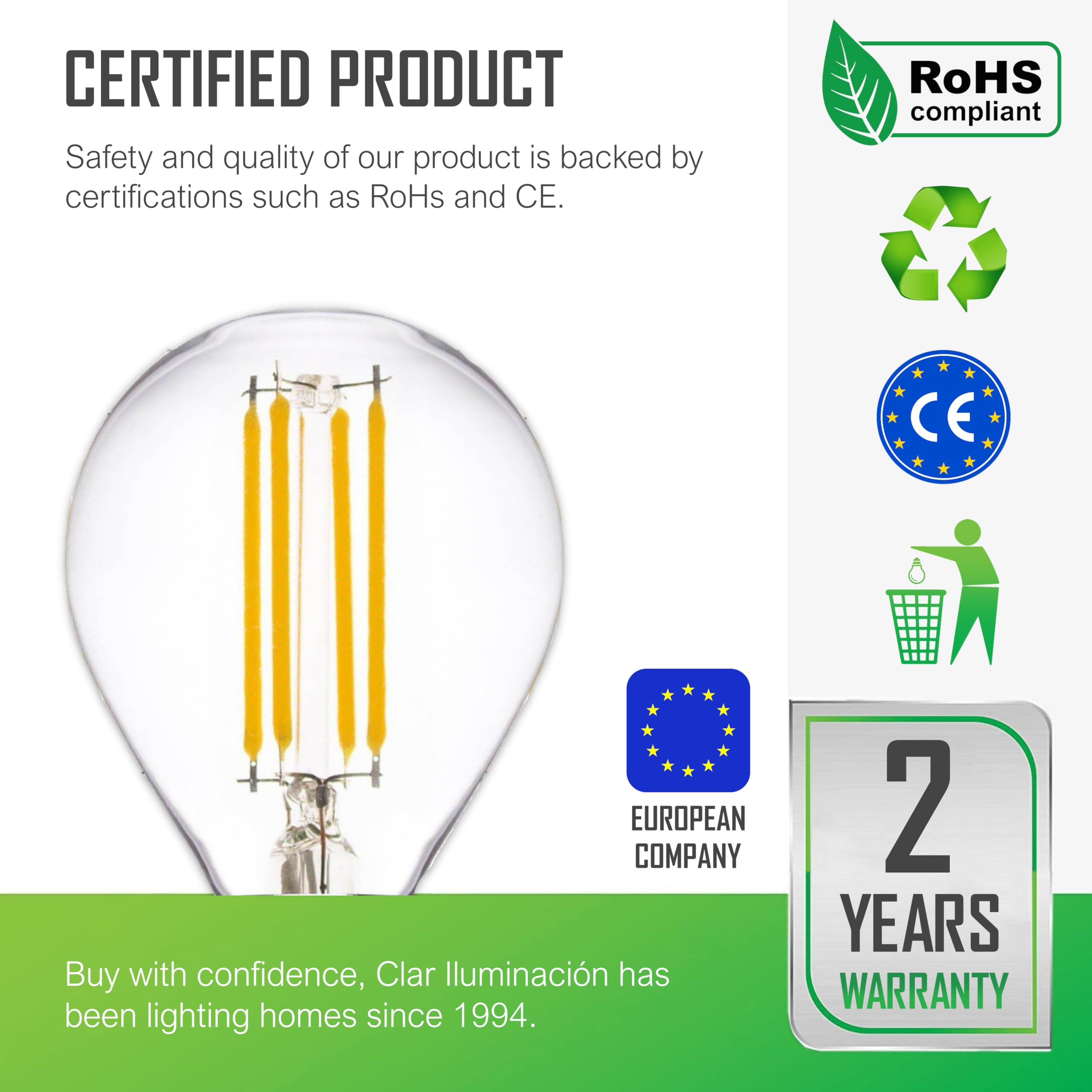 CLAR - E14 LED, Glühbirne E14, E14 Glühbirne, Leuchtmittel E14, LED Birne E14, LED Lampe E14, LED Glühbirne E14, E14 40 Watt, Birne E14, Glühbirnen E14, E14 LED 4000K, LED Filament, 4W (Pack 100)