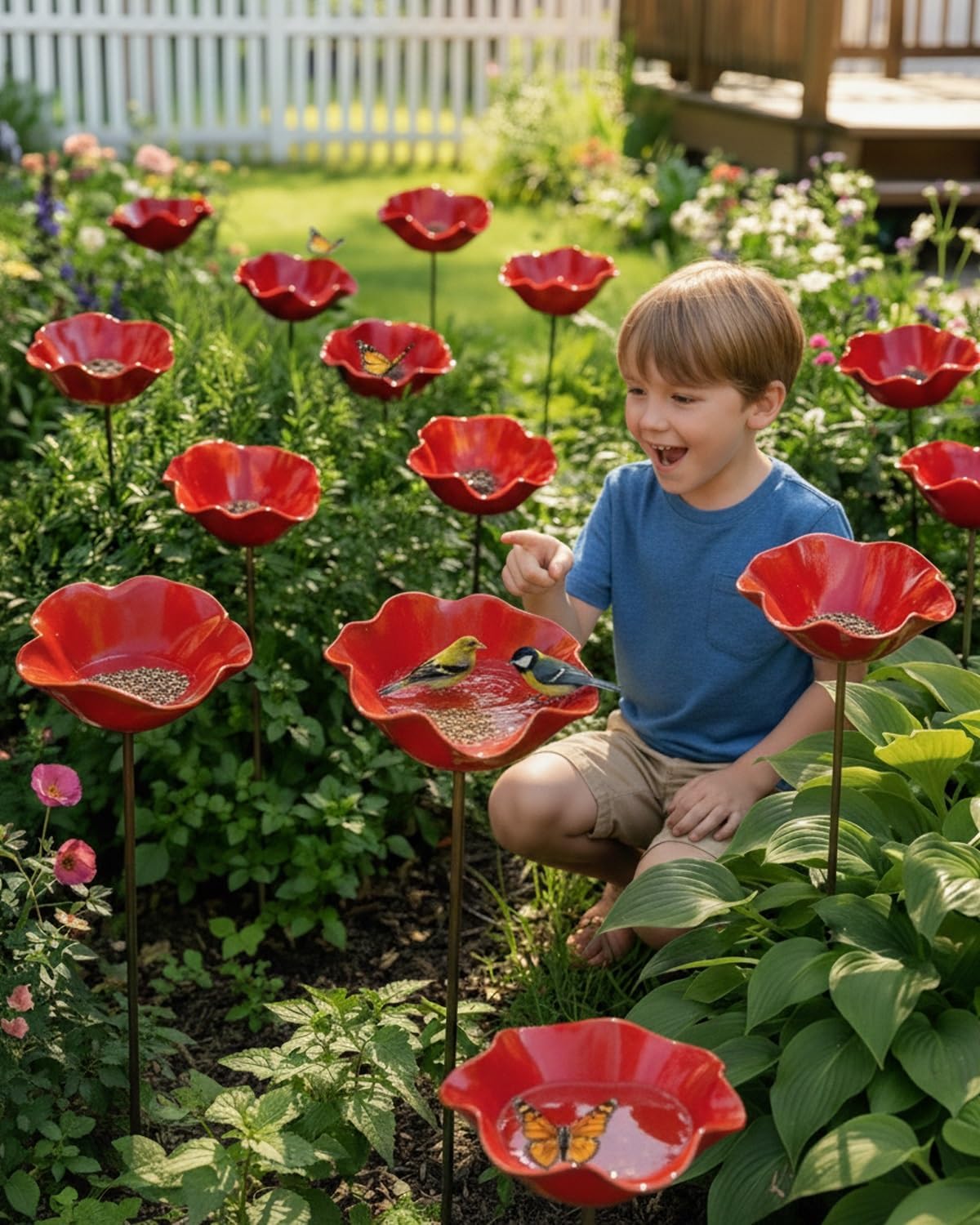 Paletto da giardino in metallo fatto a mano con vasca da bagno per api e ciotola per uccelli - Arte decorativa per esterni, stazione di irrigazione per farfalle e impollinatori, regalo decorativo da