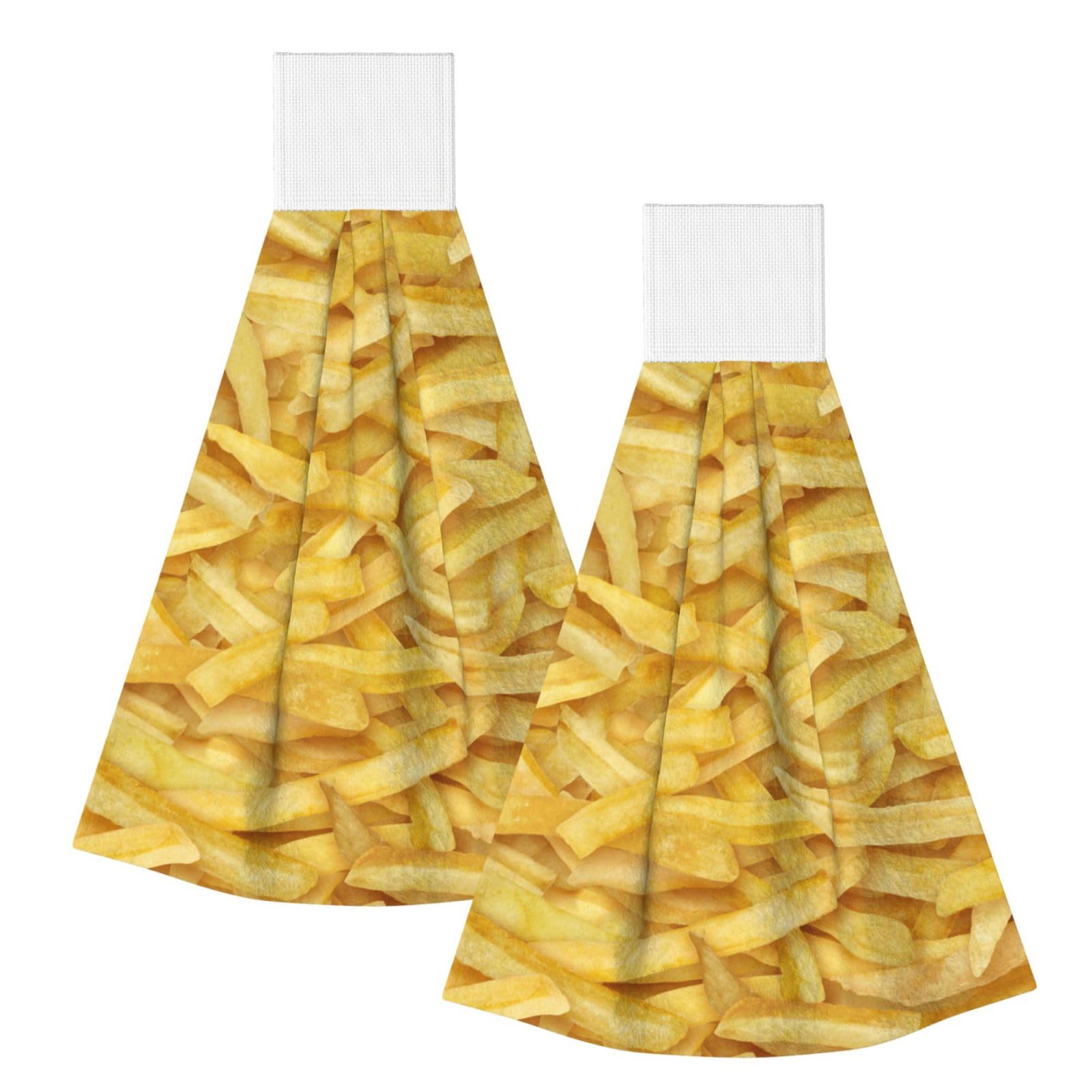 DOPKLNA French Fries, 2 Pcs Hanging Coral Fiber Hand Towels for Bathroom, Absorbent Kitchen Towels