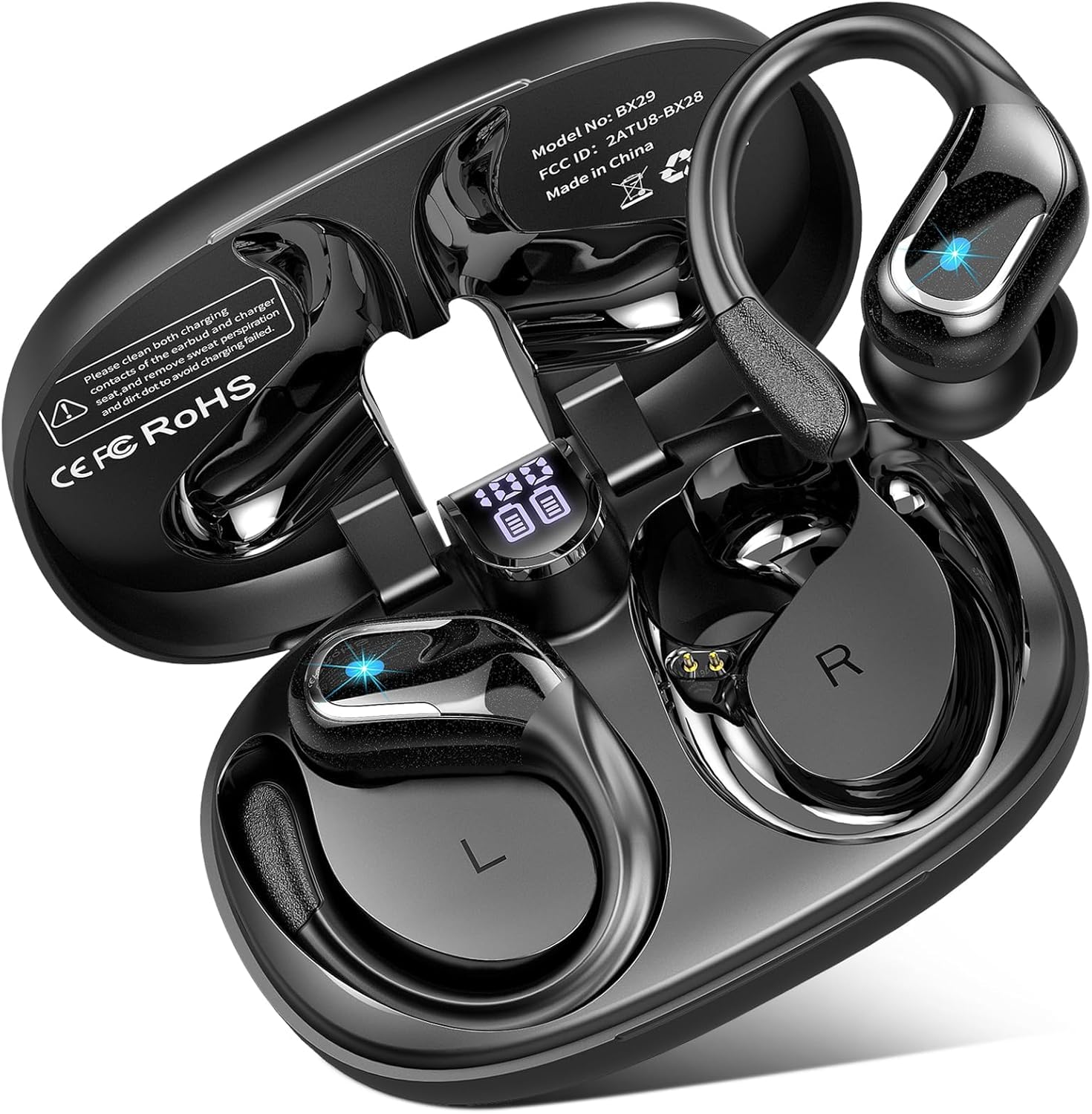 Écouteur Bluetooth 5.4 HiFi Stéréo sans fil avec écran LED de charge