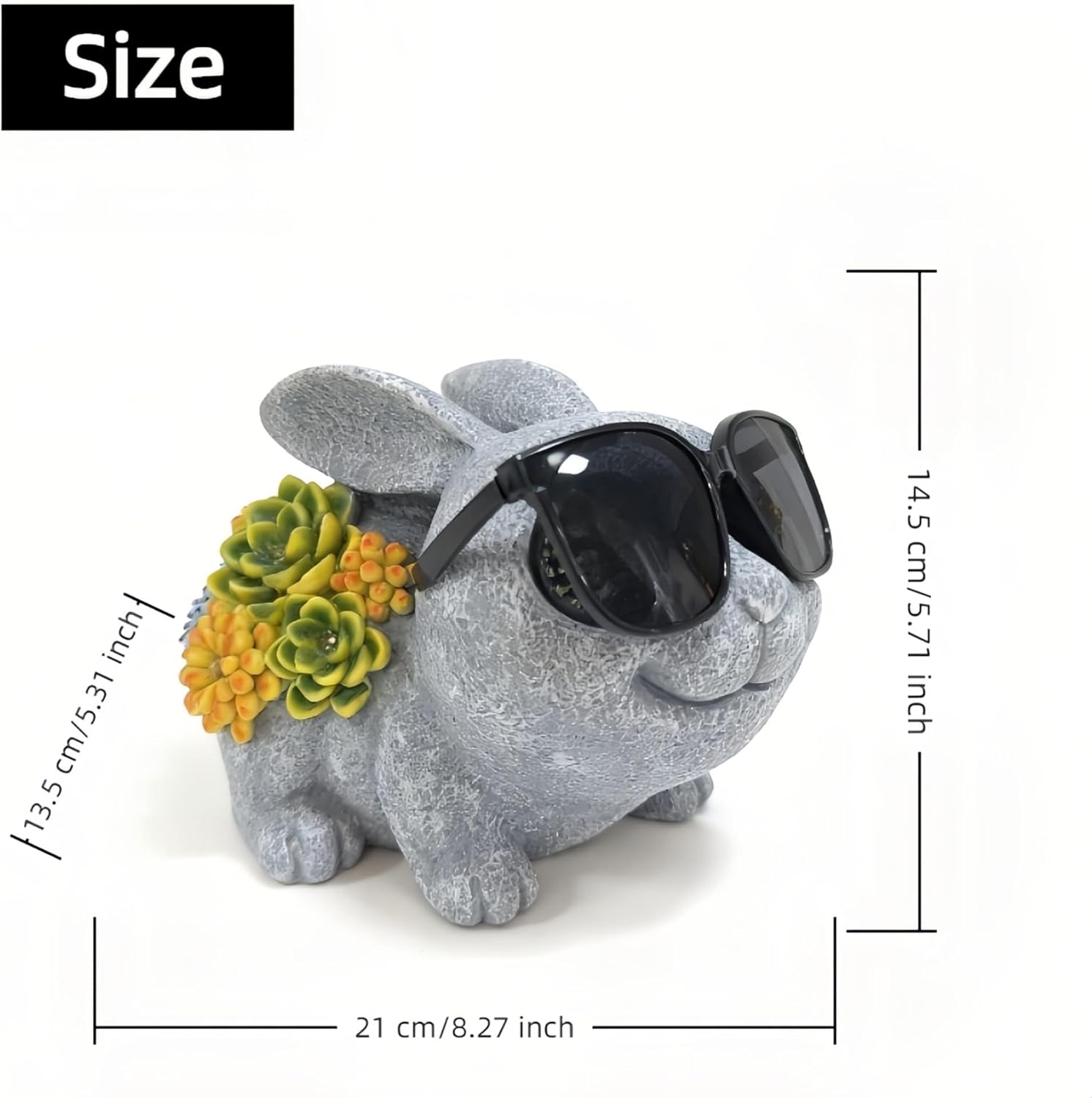 Rabbit Figurine with Solar-Powered Glasses Succulent Bunny Decor Garden Statue for Patio Yard Balcony Housewarming Gifts for Mom Women Grandma