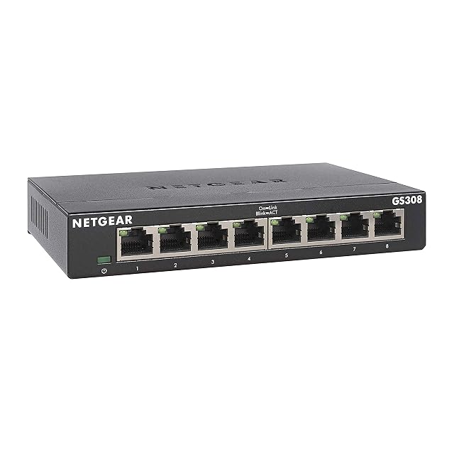 NETGEAR 8-Port Gigabit Ethernet Unmanaged Essentials Switch GS308 - Home Network Hub Office Ethernet Splitter Plug-and-Play Silent Operation