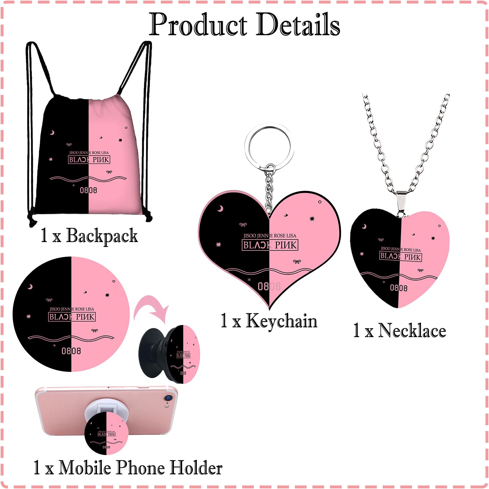 Zestaw fanowskich gadżetów Blackpink, prezent dla fanów Blink, torebka Blackpink Merchandise Kpop, kluczyk z naklejkami i uchwytem na telefon