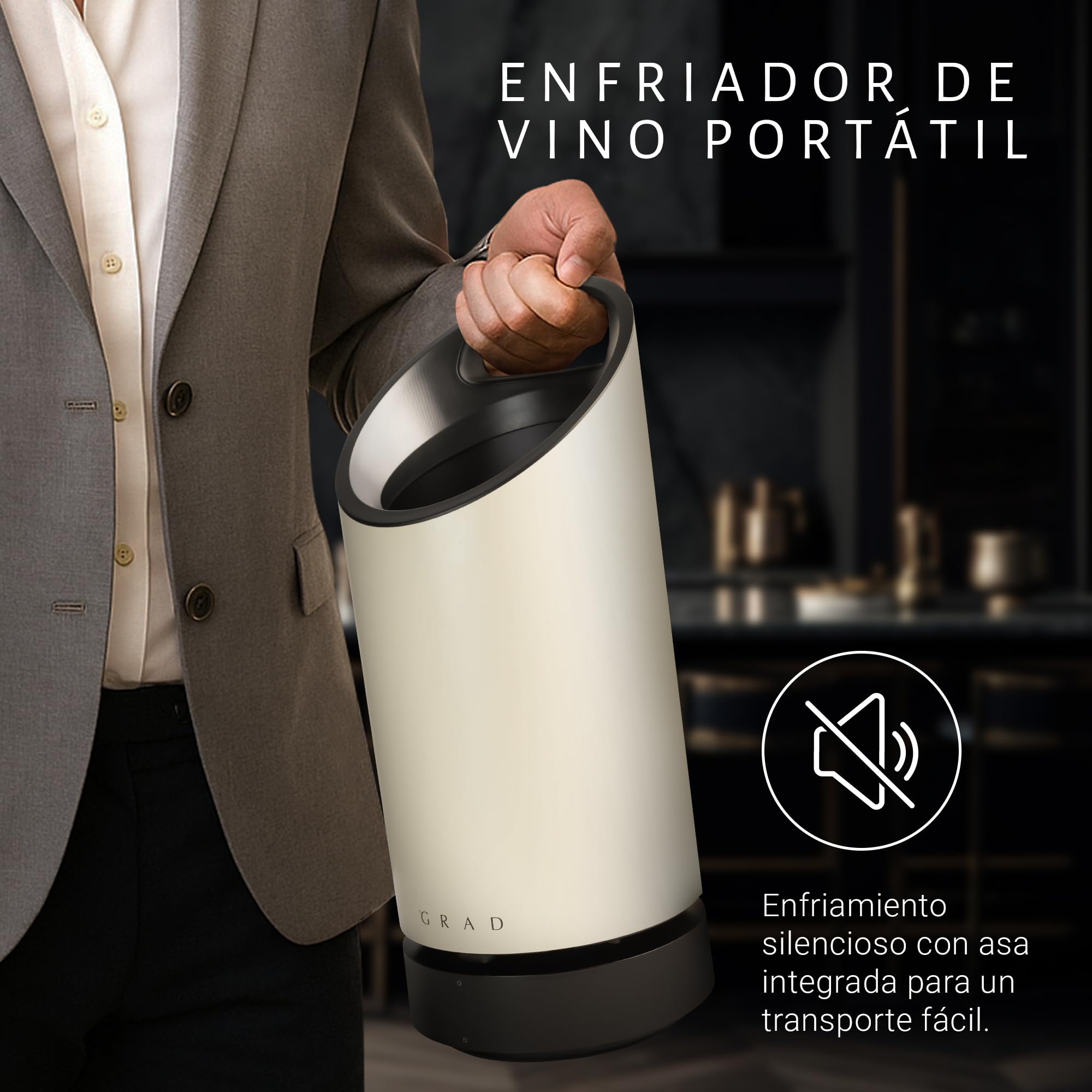 Grad No.1 Cooler(Blanco roto) enfriador silencioso,portátil con ajuste preciso temperatura enfriador botellas aislado mantiene bebidas frías horas regalo vino ideal para botellas hasta diámetro