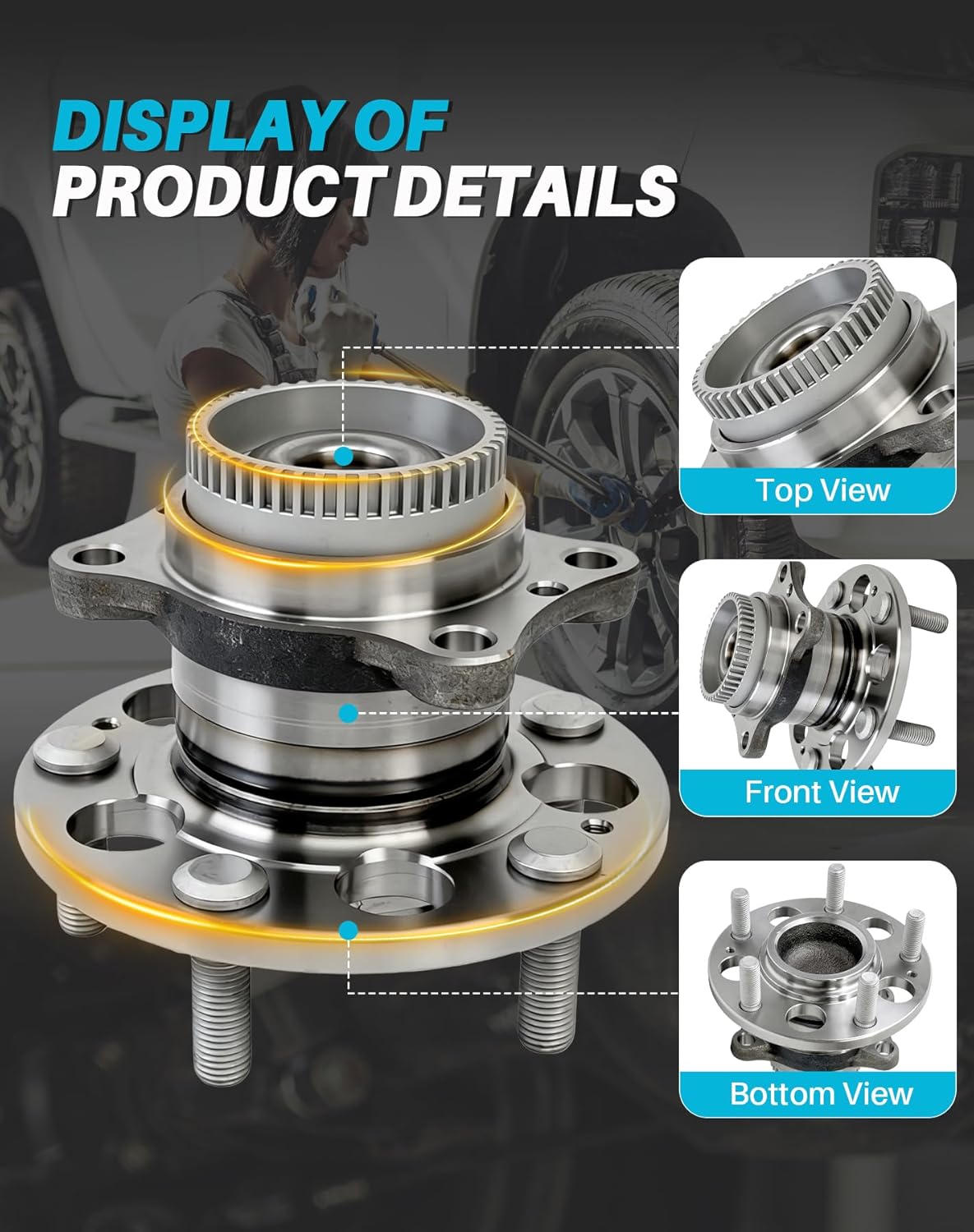 2 Pcs 512492 Rear Wheel Bearing Hub Assembly Compatible with Hyundai Elantra 2011-2016, Elantra Coupe 2013-2014 Elantra GT 13-17 Veloster 12-17, for Kia Forte Koup 2014-2016 Forte5 14-18, 5 Lugs