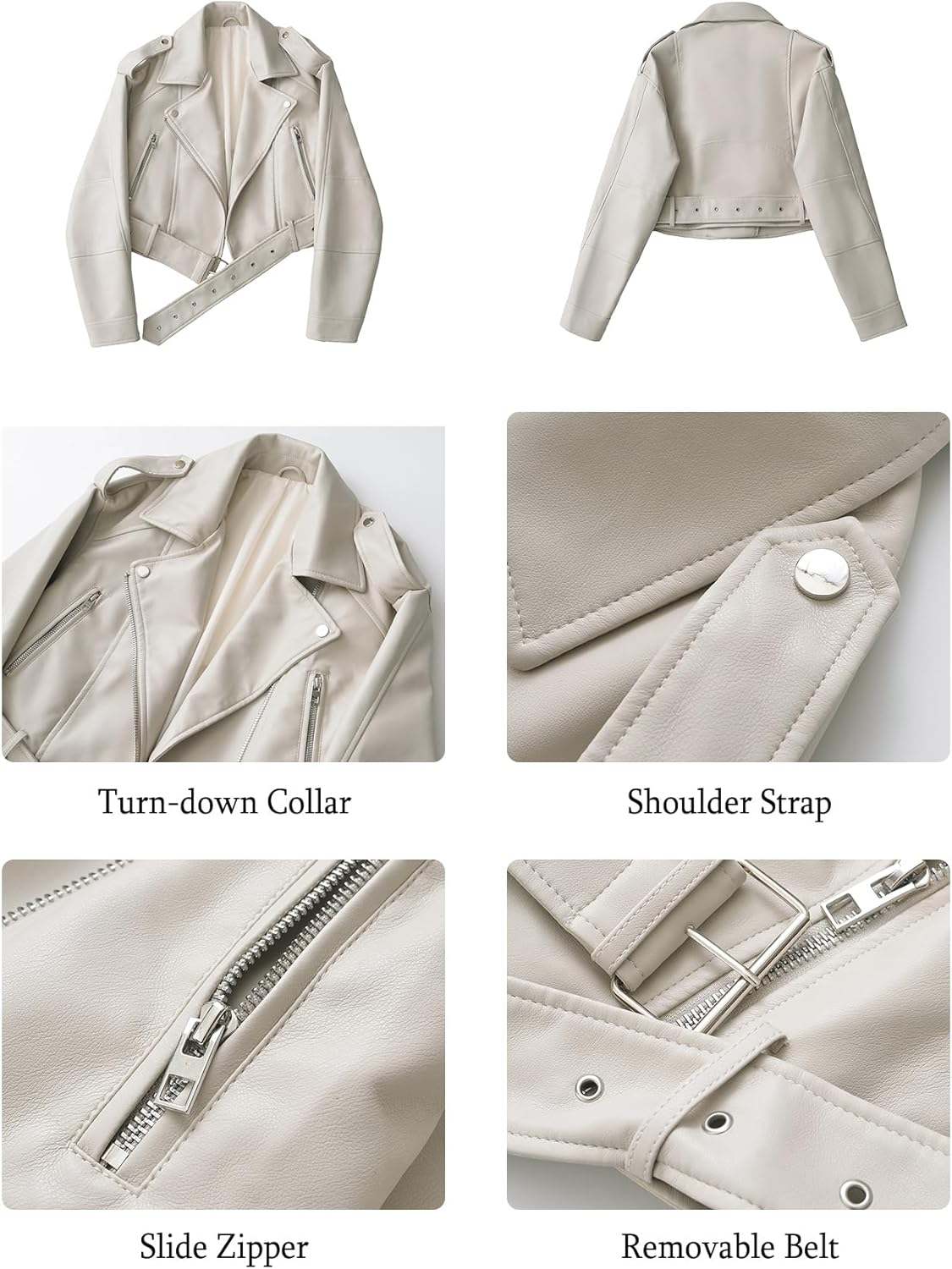 LY VAREY LIN Women Faux Leather Cropped Jacket Vegan Motor Biker Coat with Belt - Image 6