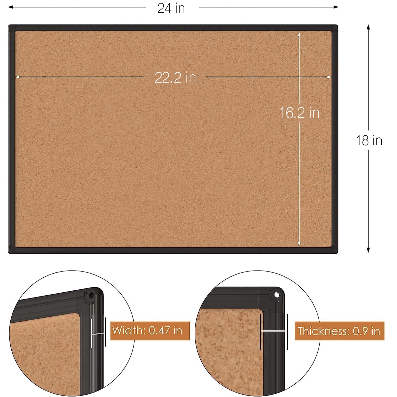 Tableau Liège 61x46cm Board2by - Cadre Aluminium, 18 Punaises Incluses