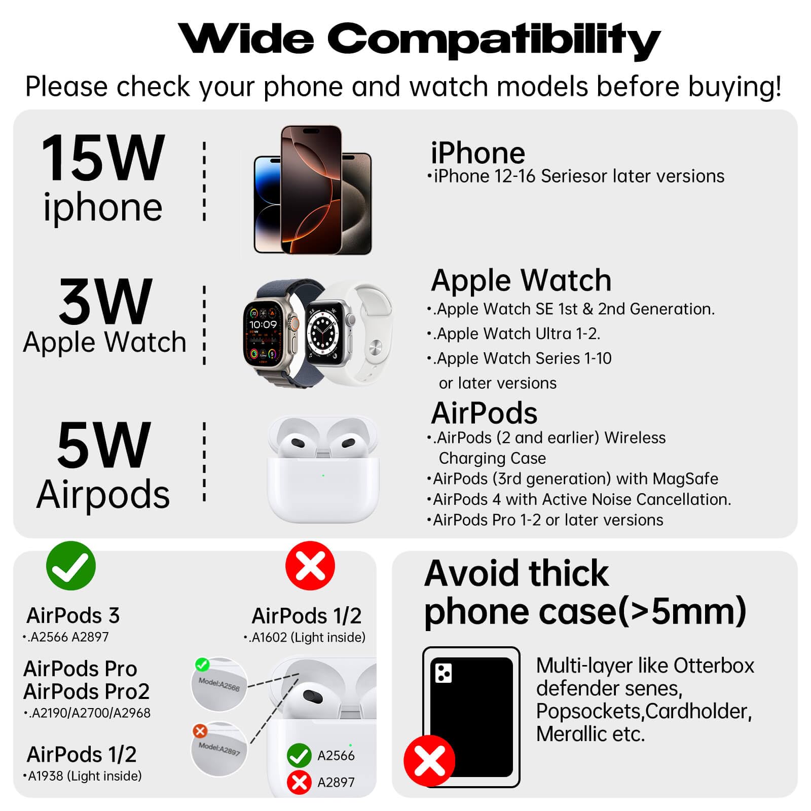 Estación de carga 3 en 1 para Apple, cargador inalámbrico magnético rápido para múltiples dispositivos iPhone 16/15/14/13/12, para Airpods y Apple Watch Magsafe soporte de carga