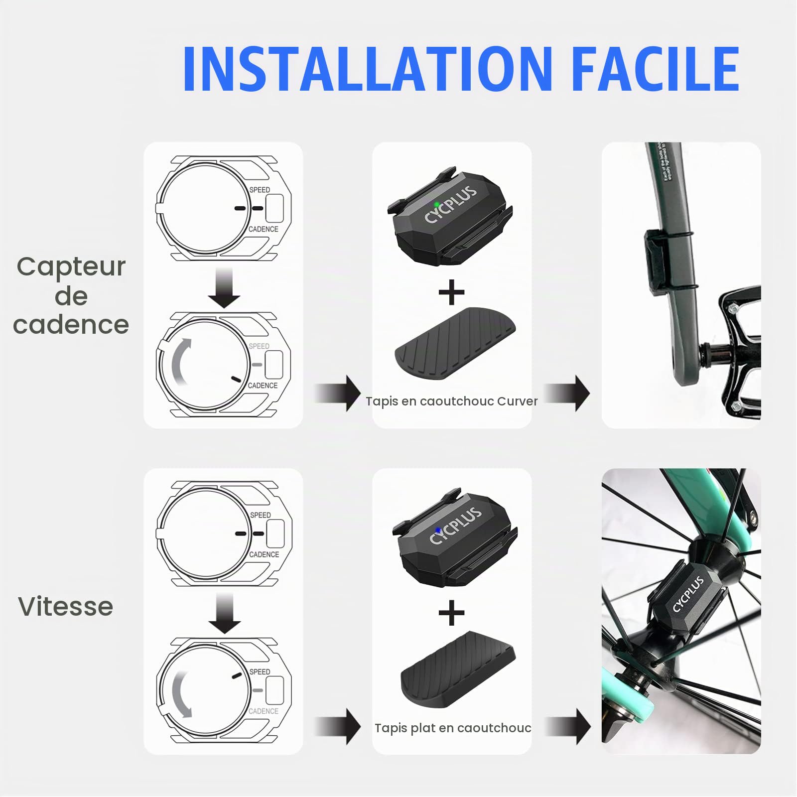 CYCPLUS Capteur Vélo Vitesse & Cadence Bluetooth Ant+ IP67 | Double protocole Bluetooth/ANT+, mode vitesse/cadence commutable, 9,2g ultra léger, batterie 300h, installation sans outil