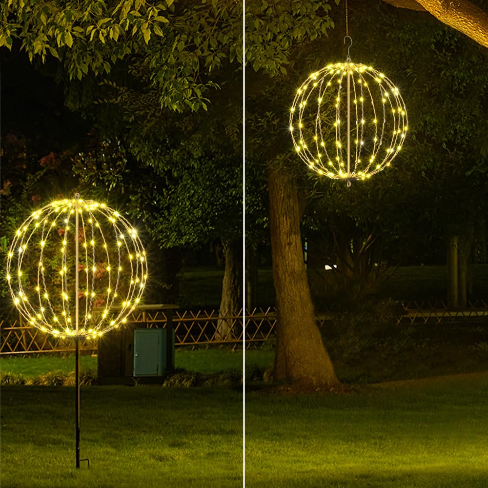 Lightshare 16IN 128LED Light Ball Yard Decoration Pathway Lights Sphere Light with Fold Flat Metal Frame Indoor Outdoor Waterproof Garden Lights, Plug in