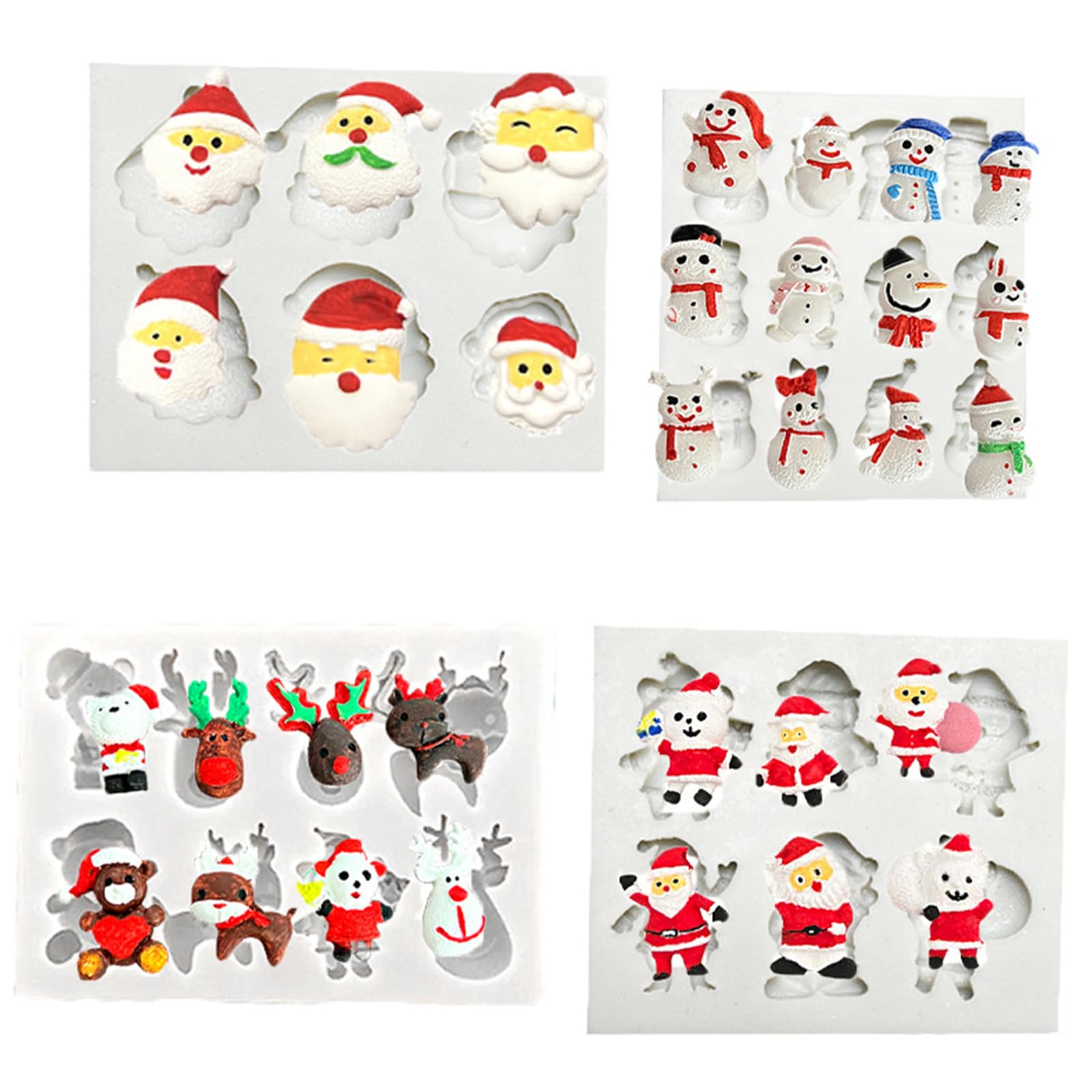 Kalttoy 4pcs Santa Elk Snowmans Silicone Mold Fondant Cake Mold Christmas Baking Tool for Making Chocolate, Candy, Fondant Molds Christmas Silicone for Cake Decorating Tools