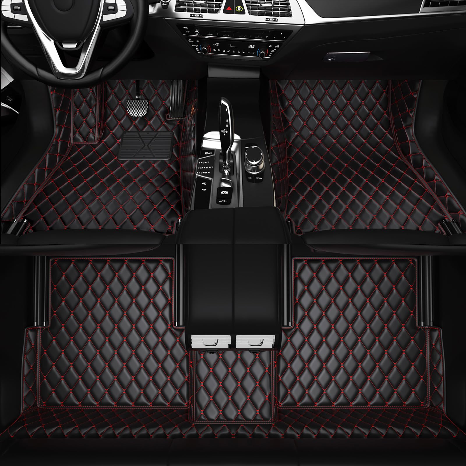 Customized Personalized car Floor MATS Luxury Full-Body car Floor mats are Suitable for 99% of Vehicle Models (Pickup Trucks/SUVs/sedans) and Offer Personalized Text Customization (Black red)