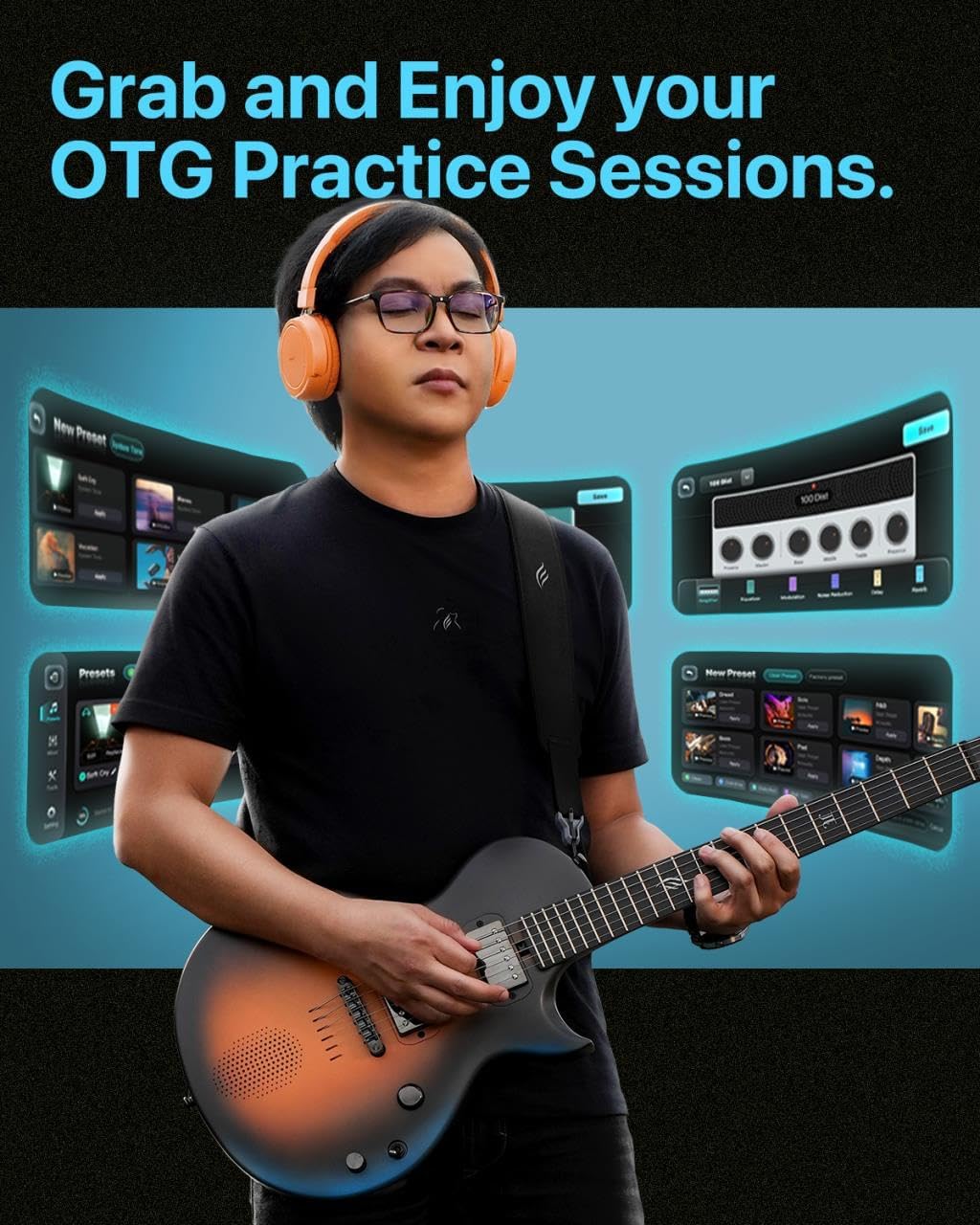 Close-up of the Enya Sonic JT guitar's input/output ports