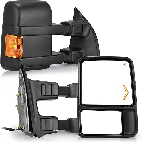 YITAMOTOR Espejos de remolque compatibles con Ford F250 F350 F450 F550 Super Duty 2008-2016 Retrovisores de remolque con luz de giro ámbar espejos