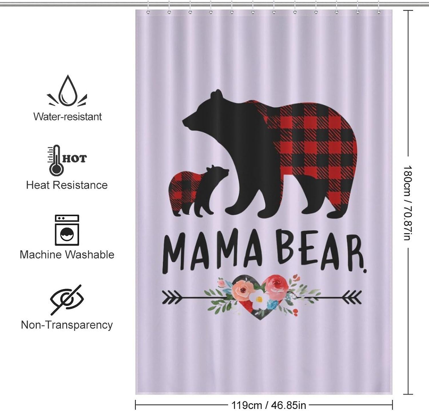 Mama and Bear Shower Curtain 46.85x70.87Inch（119x180cm） Polyester Bath Curtain Shower Curtains Printed Decorative