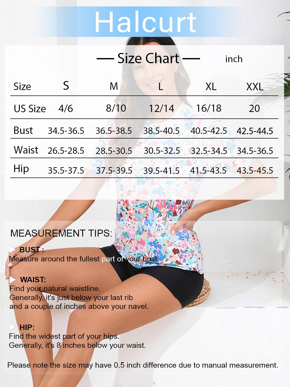 Halcurt Maillot de Bain Deux Pièces avec Soutien-Gorge Intégré UPF 50 pour Femme