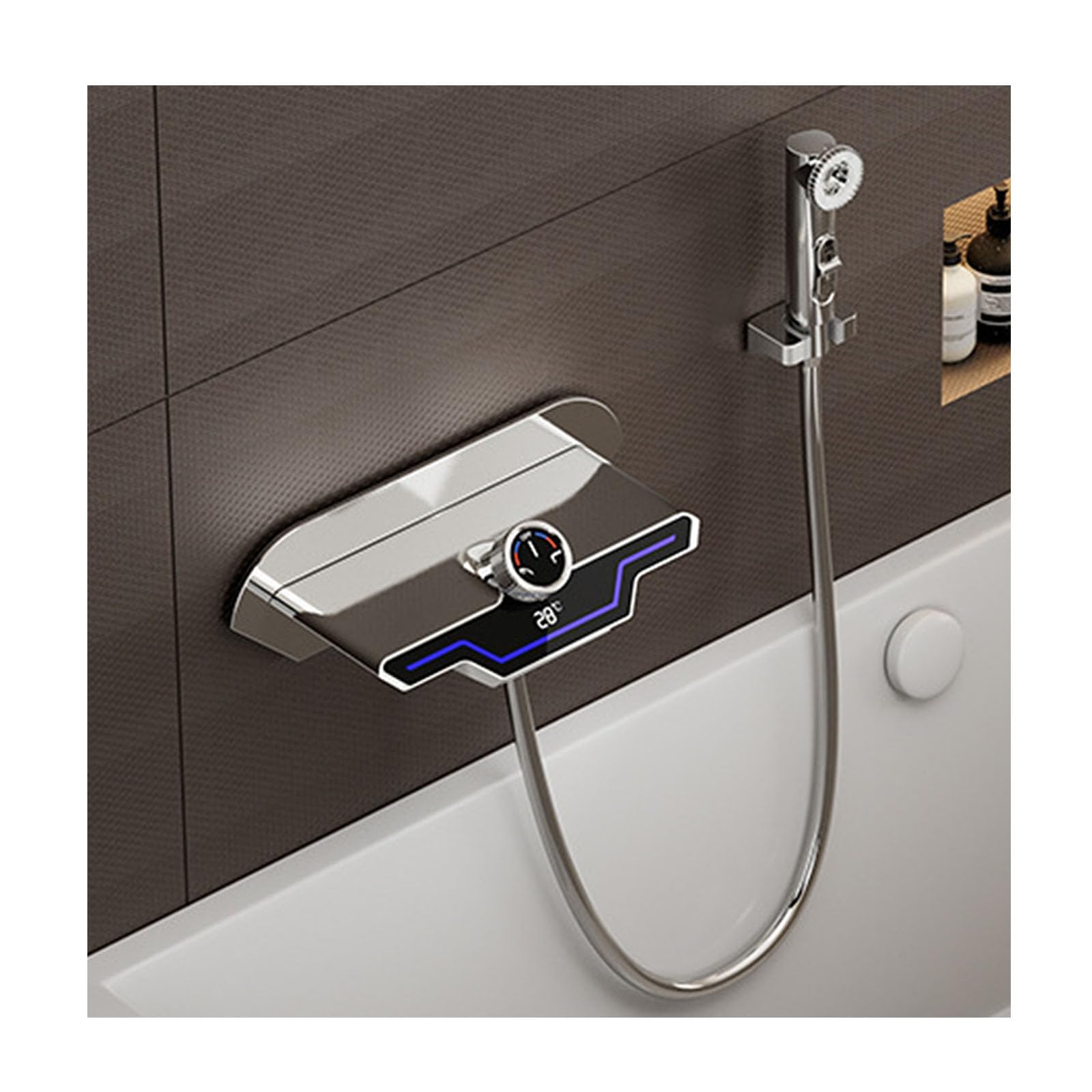 Conjunto de grifería para bañera con rociador, llenador de bañera Tipo Cascada montado en la Pared con Ducha de Mano, Grifo de bañera Moderno de Alto caudal, A: Gris