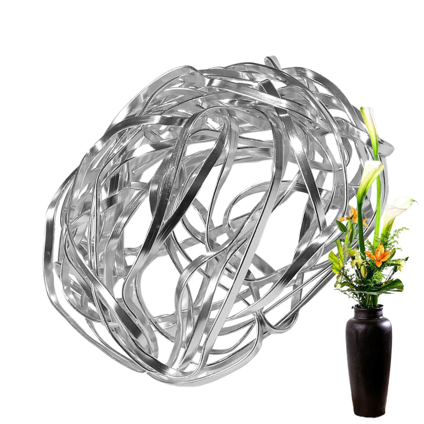 Ruhnjyg Flexible Flower Arranging Holder - Deformable Vase Flower Arrangement Fixed Grid, Aluminum Alloy Recyclable Wire Ball Flowers Fixed Tools For Homes, Shops - Silver