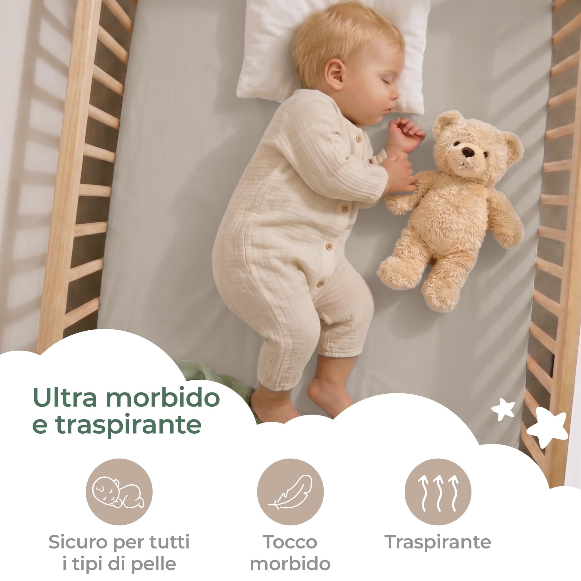 Dreamzie - Lenzuola con Angoli Lettino 40x76 cm, Set da 2, Cotone Biologico GOTS Jersey, per Culla Co-Sleeping e Next2Me, Bianco Beige