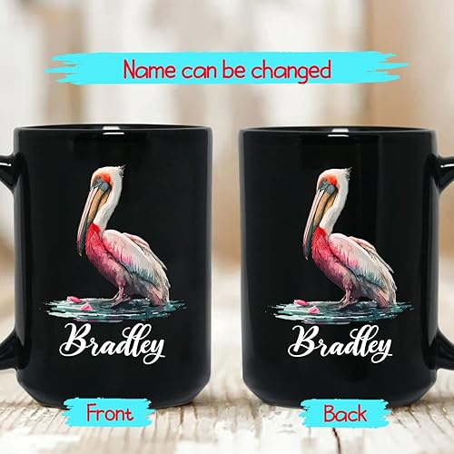 Miniatura 2 de Taza de café Pelican personalizada de 11 onzas y 15 onzas, taza de café negra de animales pelícanos, regalo para hombres, mujeres, amantes de los