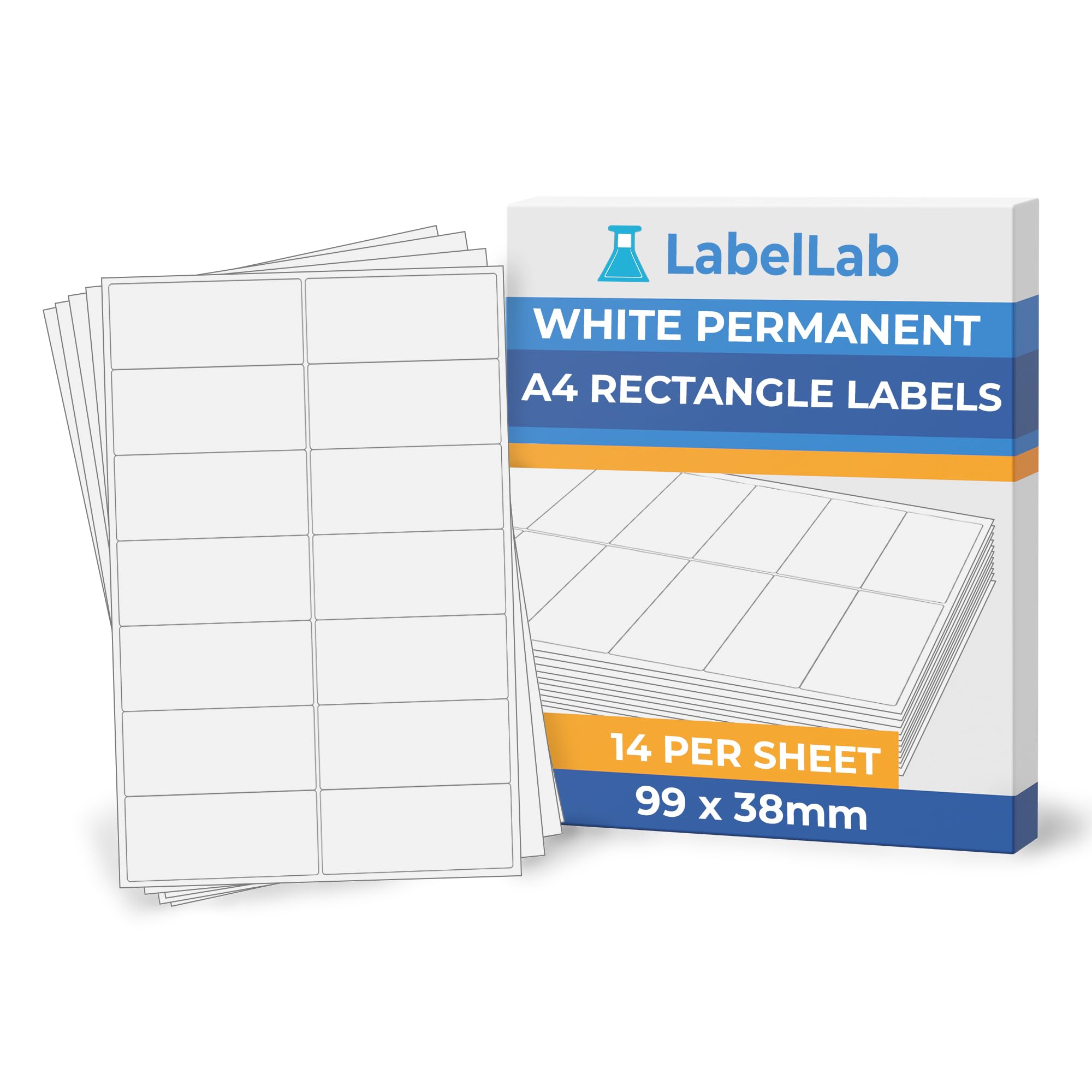 White A4 Rectangle Labels - Printable Sheet Labels for Inkjet & Laser Printers, Permanent Adhesive - 14 Per Sheet (99 × 38mm), 500 Sheets - LabelLab