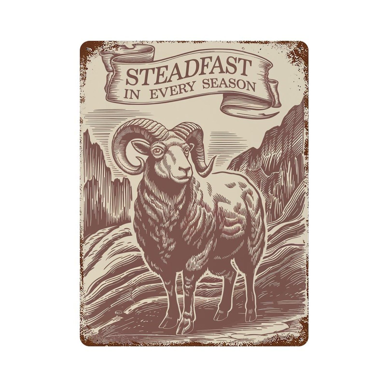 Steadfast Ram Illustration Vintage Rust Metal Sign 15.7"x11.8", Ideal for Basement, Hobby Room And Garage Decor