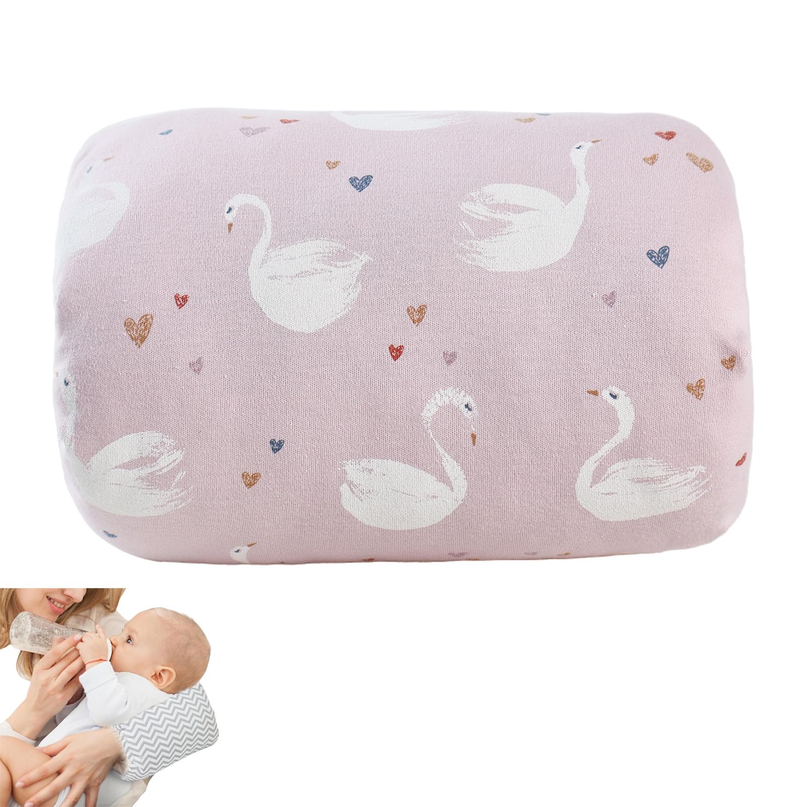 Hidetex Cotton Nursing Pillow for Breastfeeding & Bottle Feeding - Skin-Friendly Washable Mini Arm Pillow with Ergonomic Support & Portable Design for Mom (Swan)