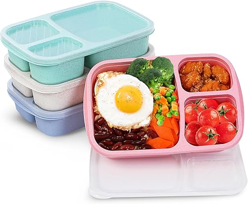 Lonchera Bento, 4 unidades, contenedor de alimentos de alta calidad con 3 compartimentos, paja de trigo, contenedor de preparación de comidas,